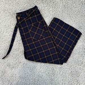 Dee Elly Plaid Navy Wide Leg Capri, Size Large